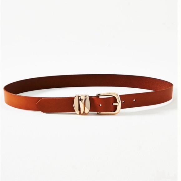 Anthropologie Belt Leather LARGE Structured Keeper Goldtone Buckle Honey NEW - Picture 12 of 13